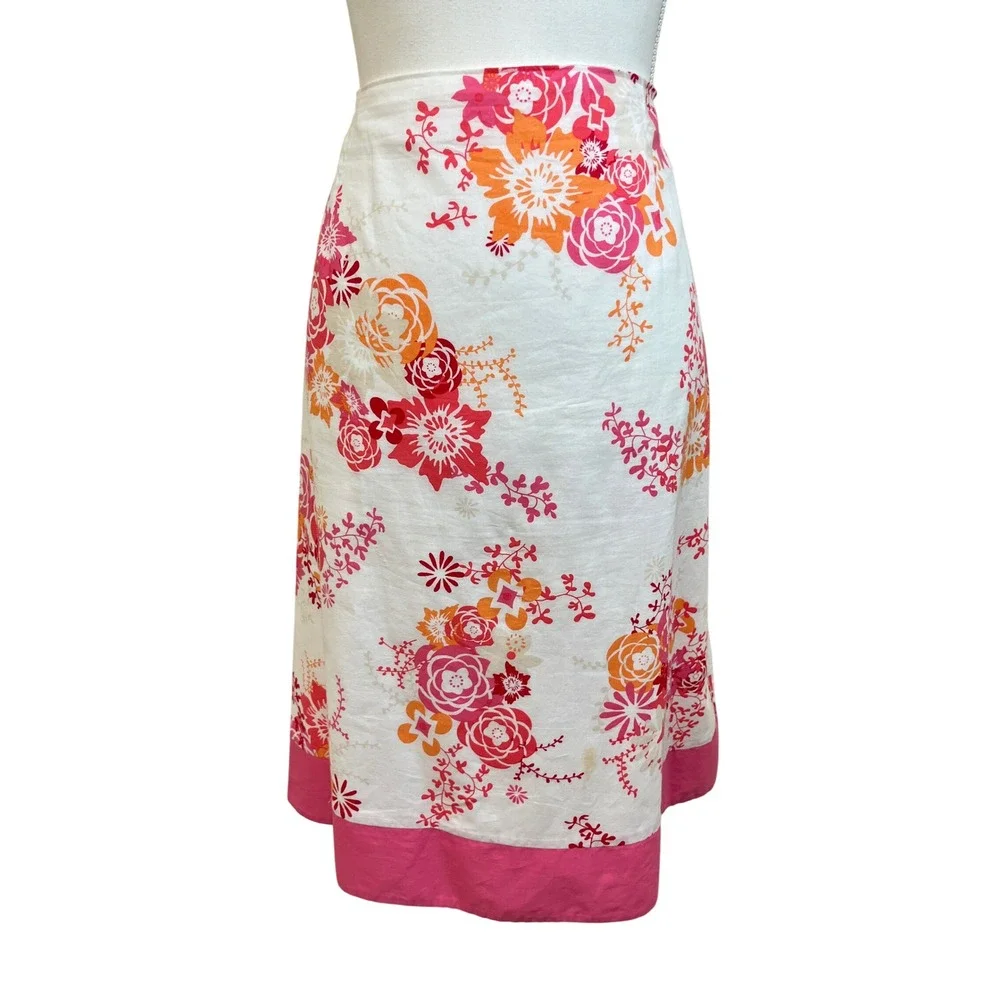 PENDLETON Floral Coastal Midi Skirt Sz 14 White Pink Preppy Cottage Modest